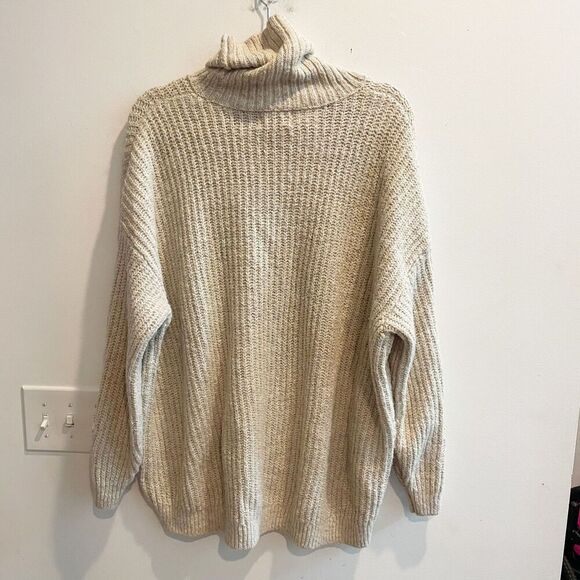 Old Navy Women Beige Sweater 2X Tunic Knit Turtleneck Classic Neutral Thick - Picture 6 of 11
